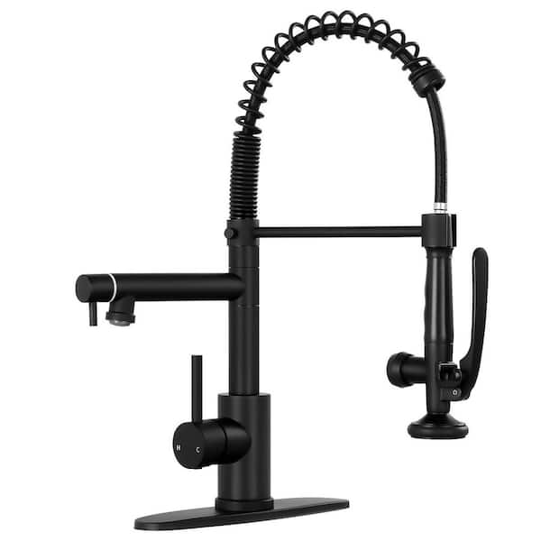 Single Handle Pull Down Sprayer Kitchen Faucet with 2-Spout Commercial Kitchen Faucets in Matte Black