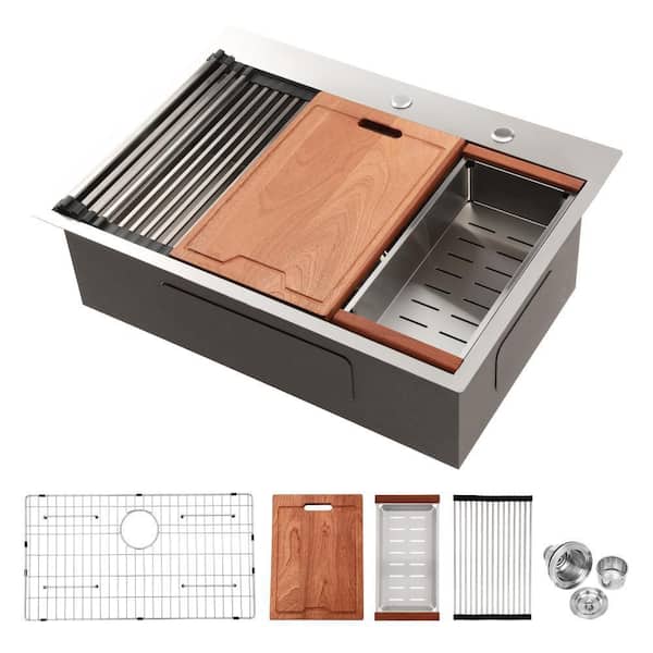 33 in. Undermount Single Bowl 16-Gauge Stainless Steel Kitchen Sink with Accessories