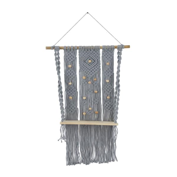 Litton Lane Gray Handmade Macrame 1 Shelf Cotton Wall Shelf