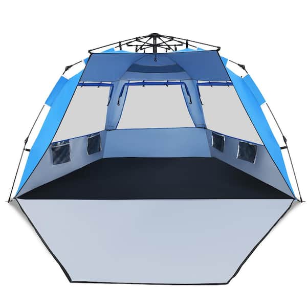 Costway 3-Person to 4-Person Easy Pop Up Beach Tent UPF 50+ Portable Sun Shelter Blue