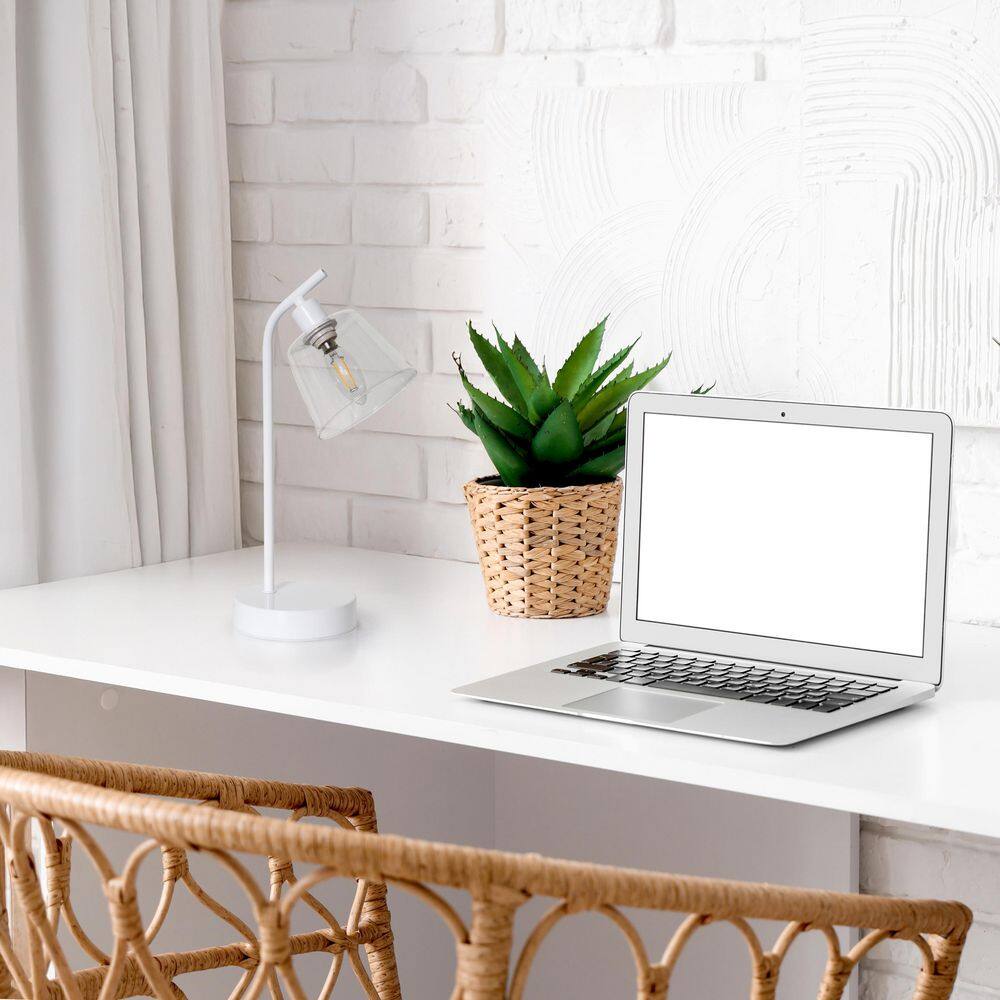15.75 in White Rechargeable Integrated LED No Design Task & Reading Table Lamp for Living Room with Clear Glass price history on PriceWatchPro
