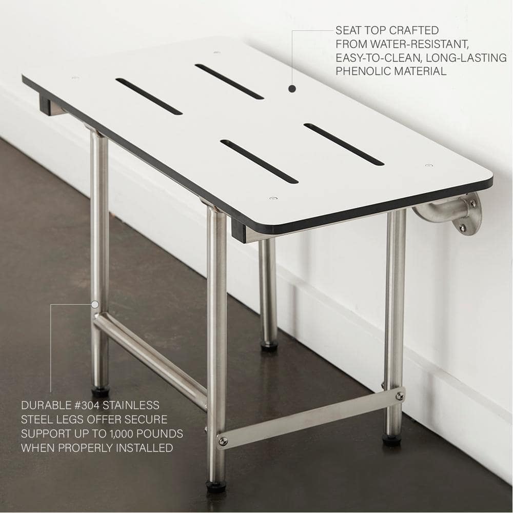 Seachrome White and Silver Adjustable Folding Shower Bench Seat