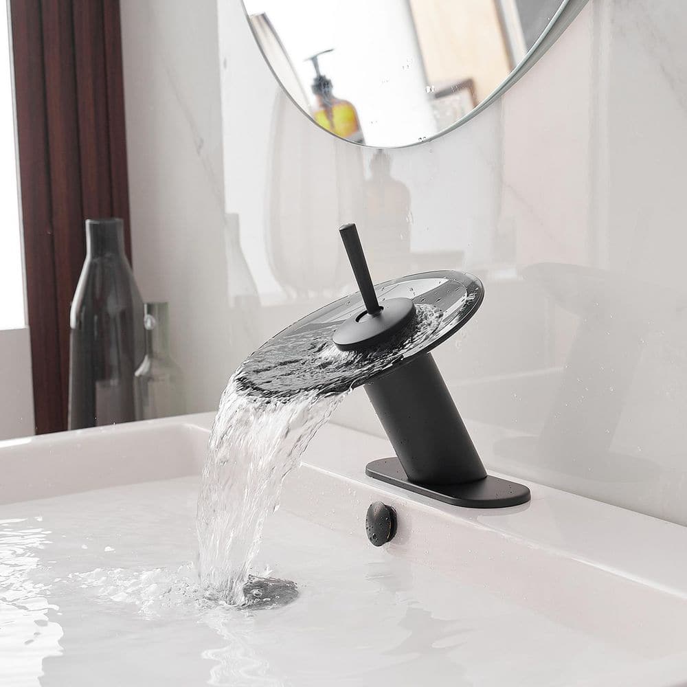 Matte Black Stainless Steel Waterfall Bathroom Faucet with Deck Plate