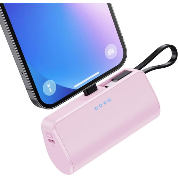 Etokfoks 5200mAh Small Portable Charger with Compact PD 3.0A Power Bank  with Built-in Cable in Pink - (1-Pack) MLPH005LT553 - The Home Depot