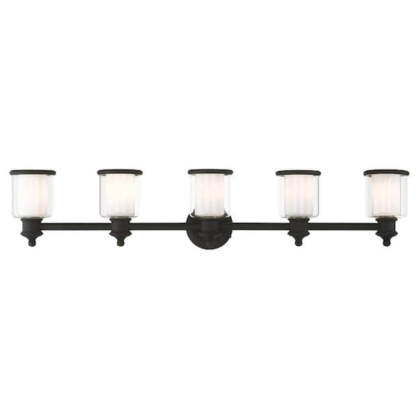 Bellington 45.5 in. 5-Light Black Vanity Light with Clear Outer Glass and Satin Opal Inner Glass