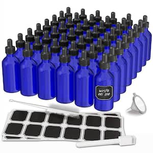 2 oz. Glass Dropper Bottles with Funnel, Brush, Marker and Labels - Blue (Pack of 48)