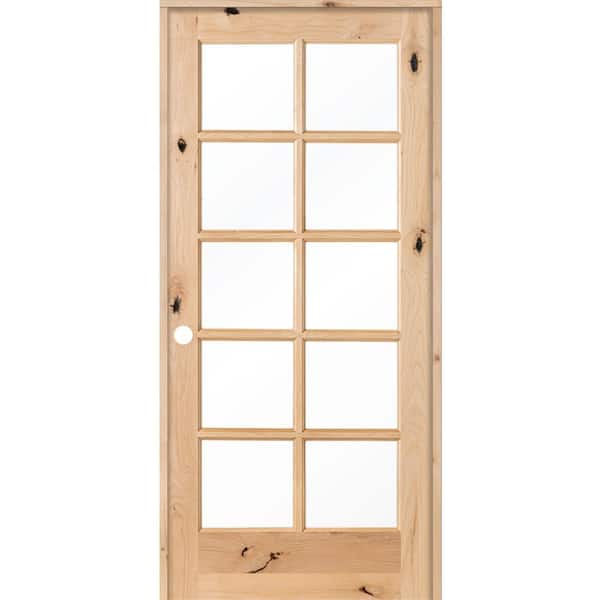 Krosswood Doors 36 in. x 80 in. French Knotty Alder 10-Lite Tempered Glass Solid Right-Hand Wood Single Prehung Interior Door
