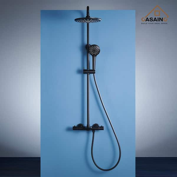 Juno Polished Brass Shower Head Combo Hot & Cold Mixer With Tub Spout and  Shelf