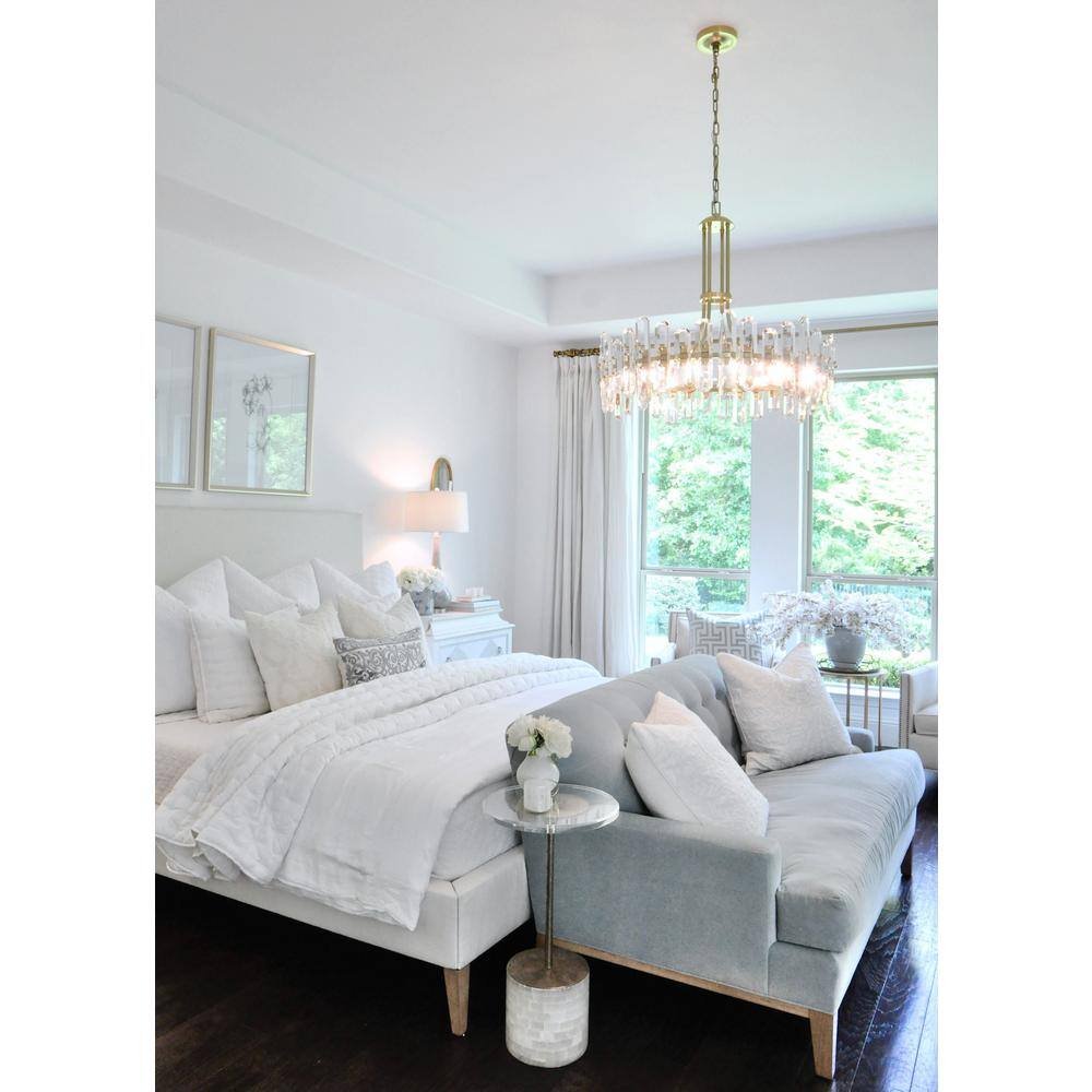 Aged Brass Elegance 12-Light Chandelier with Faceted Crystal Accents