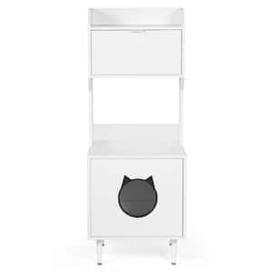 Litter Box Enclosure with Shelves and Doors White Wooden Hidden Cat Litter Box Furniture in White