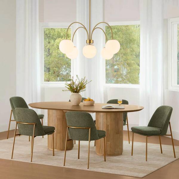HUOKU Ceder 5-Light 30 in.W Brass Modern Curved Arm Chandelier