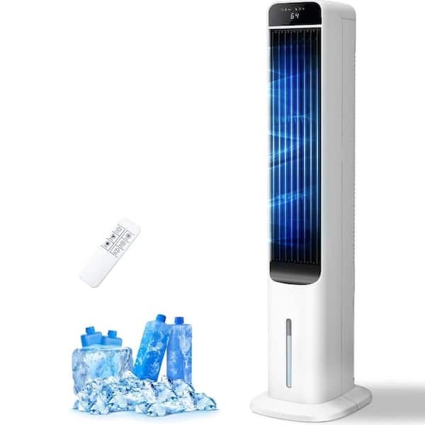 Portable Evaporative Coolers with 4 Ice Packs, 12H Timer, 50° Oscillation, Remote Control, 3-Speed, Tower Fan