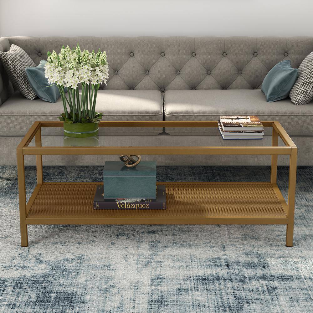Rigan Brass and Glass Rectangular Coffee Table