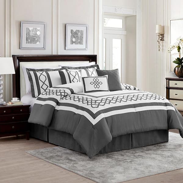 Mytex Home Fashions Bailey 7-Piece Gray and White King Comforter Set