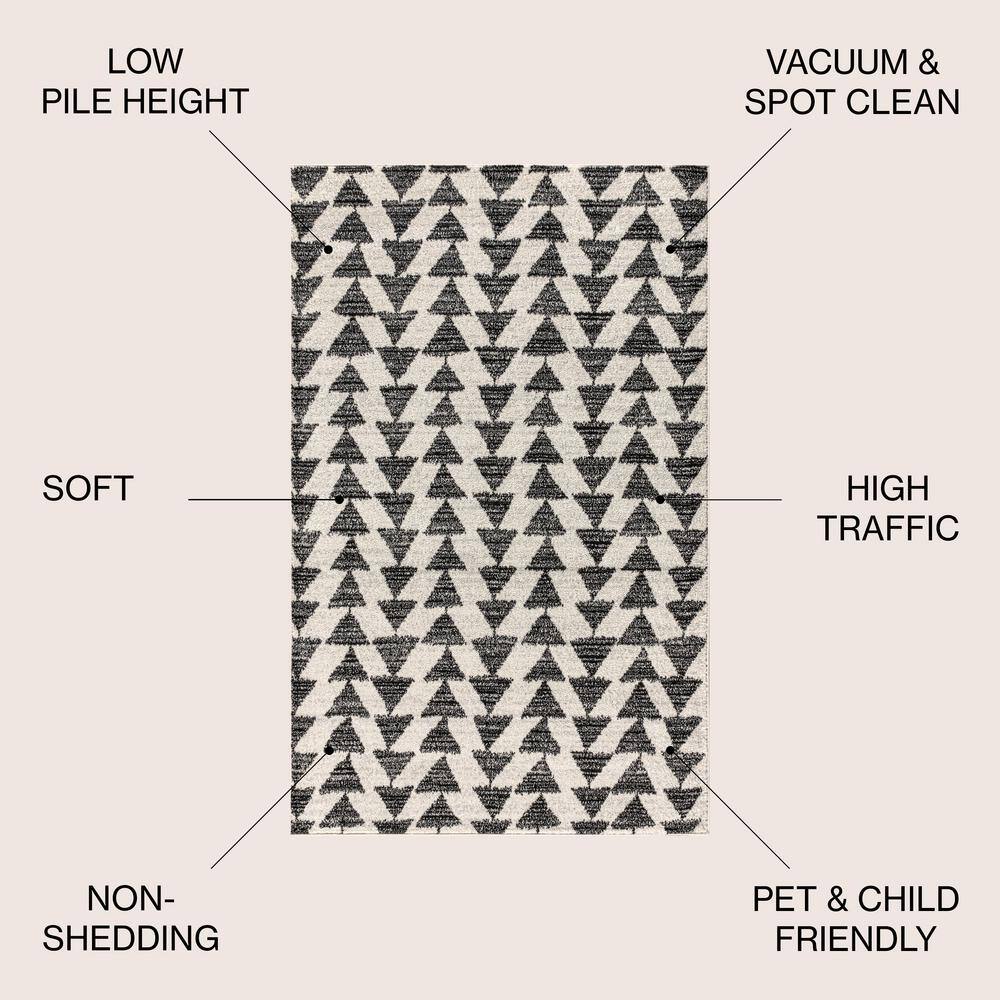 Aisha Cream and Black Geometric Synthetic Area Rug