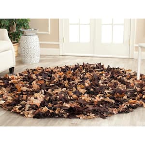 Rio Shag Brown/Multi 6 ft. x 6 ft. Round Solid Area Rug