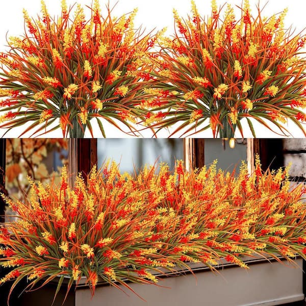 フラワー 14.2 in. 24-Bundles Orange Artificial Lavender UV Resistant