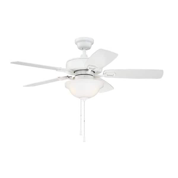 CRAFTMADE Twist N Click 42 in. Indoor White Dual Mount 3-Speed Finish Ceiling Fan w/Frosted Glass Bowl Light Kit Included