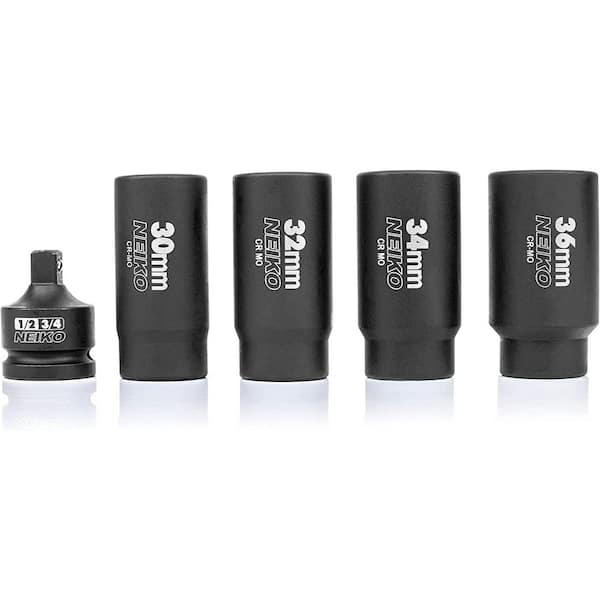 NEIKO 1/2 in. Drive 12-Point Axle Nut Socket Set, 5 Piece, Metric