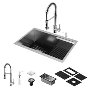 Hampton 28" Stainless Steel Single Bowl Workstation Undermount Utility Tier Kitchen Sink with Faucet and Accessories