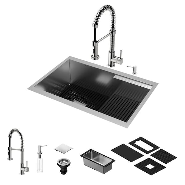 VIGO Hampton 28" Stainless Steel Single Bowl Workstation Undermount Utility Tier Kitchen Sink with Faucet and Accessories