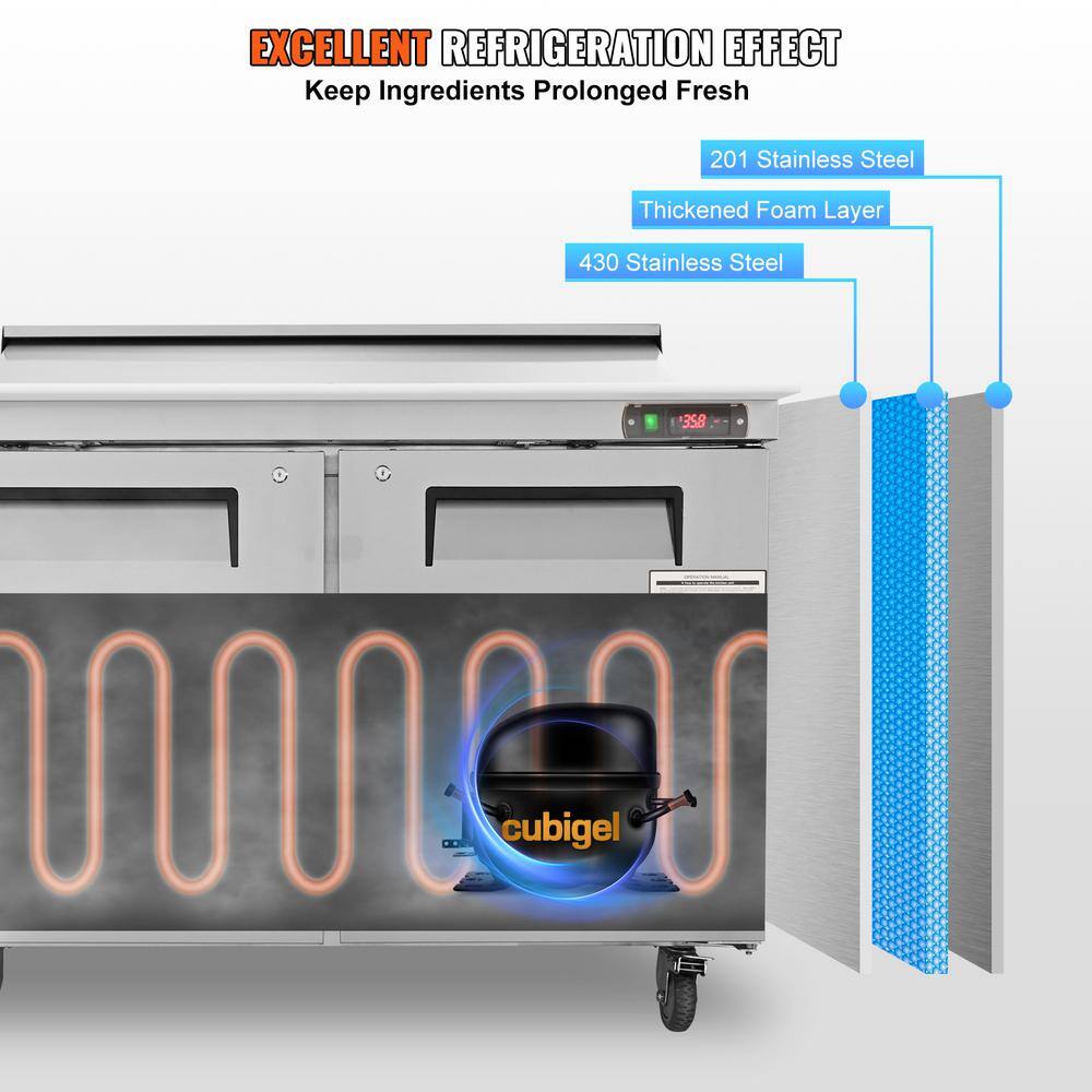 48'' Stainless Steel Double-Door Sandwich Prep Refrigerator
