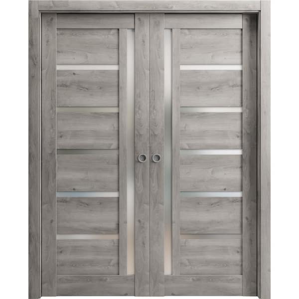 Sartodoors 64 in. x 80 in. 2 Panel Nebraska Grey Finished Solid MDF Sliding Door with Hardware