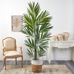 7 ft. Green Kentia Artificial Palm in Handmade Natural Jute and Cotton Planter