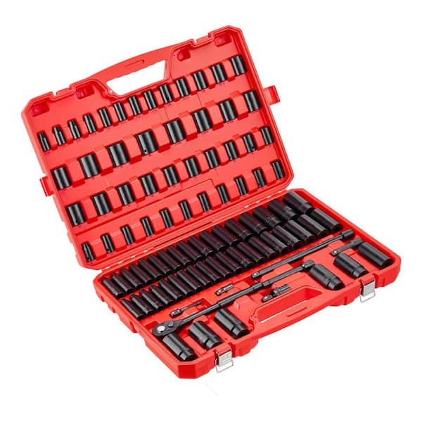 96-Piece 3/8 in. Drive Impact Socket Set, SAE (5/16 in.-3/4 in. ) & Metric (8-22 mm), Cr-V Steel, with Extensions & Case