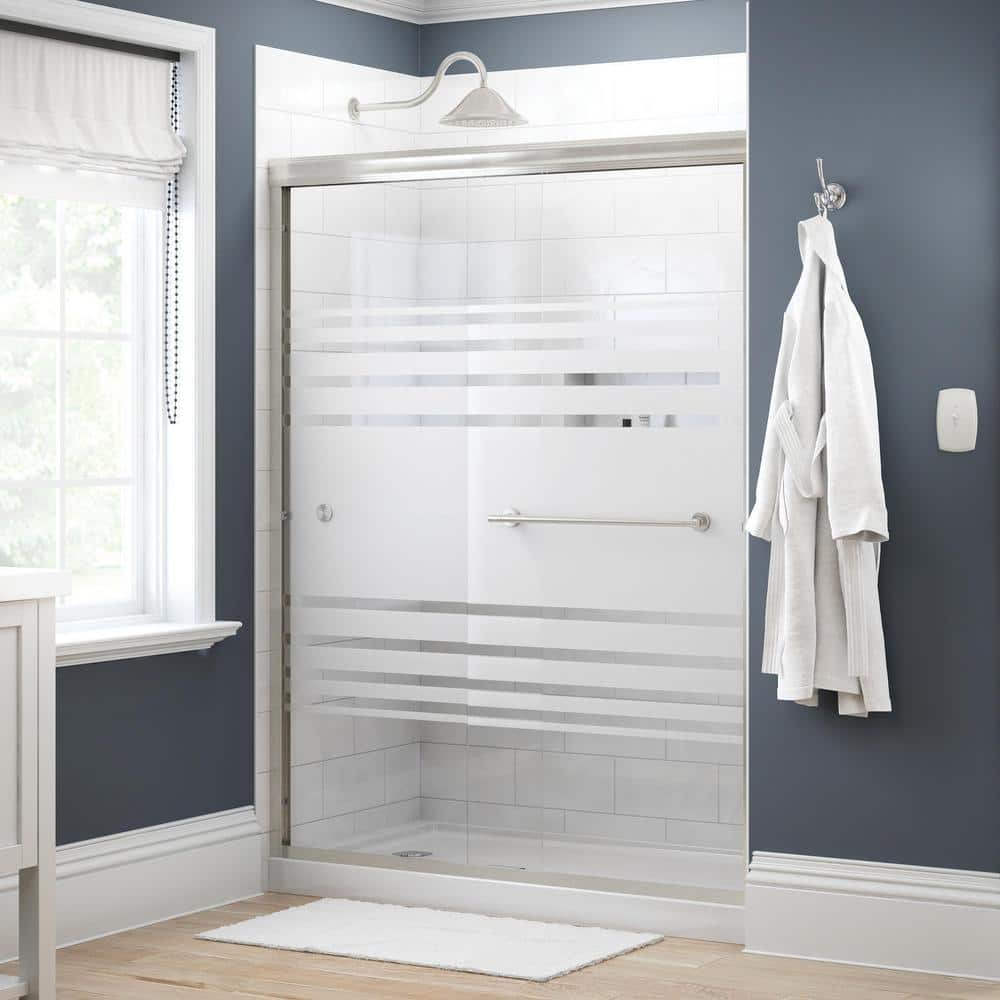 Traditional 60 in. x 70 in. Semi-Frameless Sliding Shower Door in Nickel with 1/4 in. Tempered Transition Glass -  Delta, 159052
