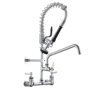 Commercial Restaurant Wall Mount Double Handle Pull-Down Sprayer Kitchen Faucet in Polished Chrome