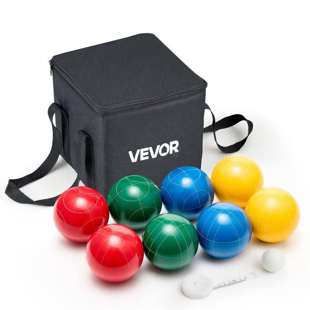 Bocce Ball Set, 107 mm, with 8 Resin Balls, Pallino, Carrying Bag and Measuring Rope, Red/Green/Blue/Yellow 4 Colors