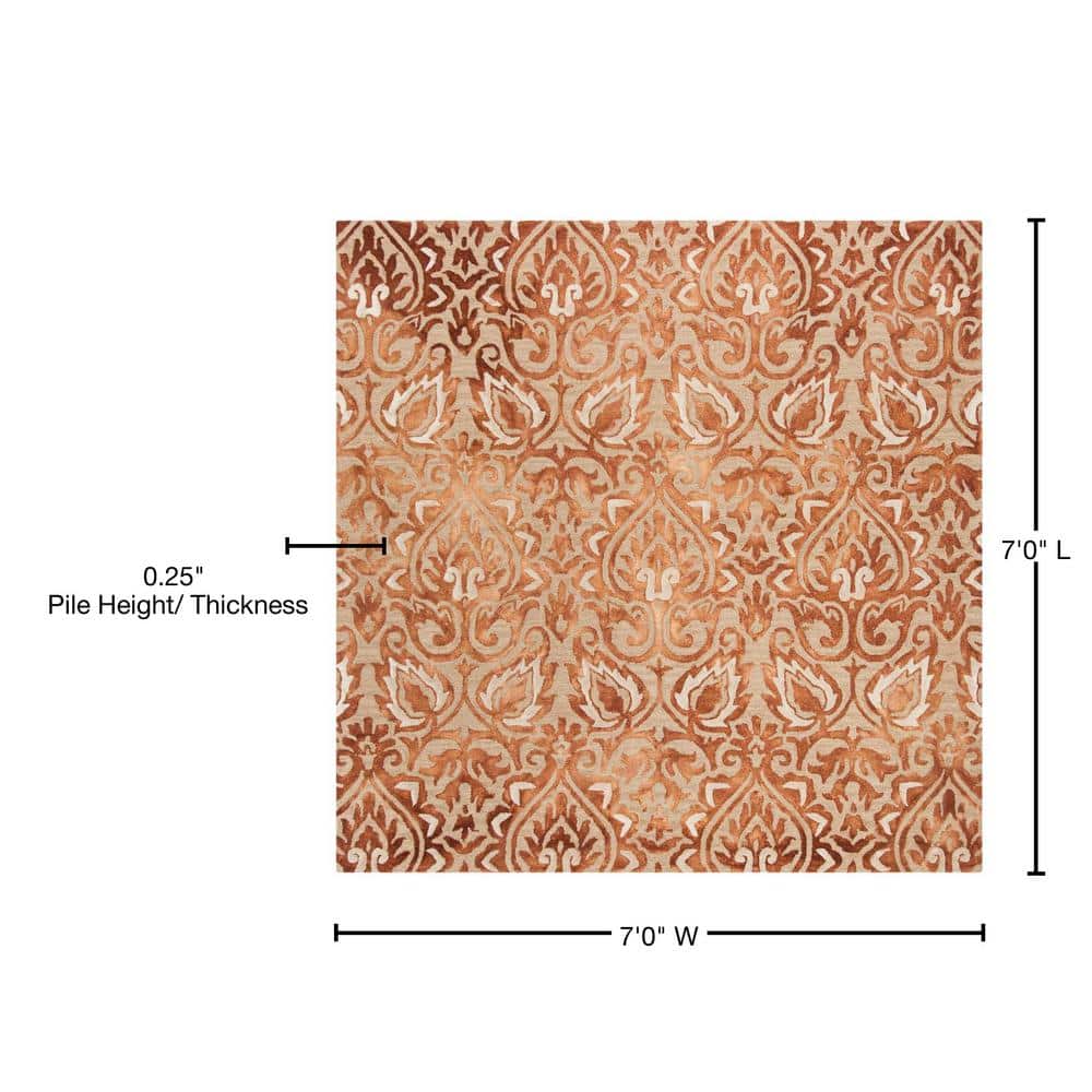 Hand-Tufted Blue Floral Square Wool & Silk Area Rug - 7'x7'