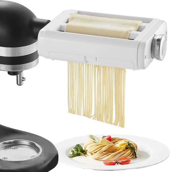 3-in-1 Stainless Steel Pasta Roller Cutter Attachment for Kitchen Aid Stand Mixer Set 8 Adjustable Thickness Knob