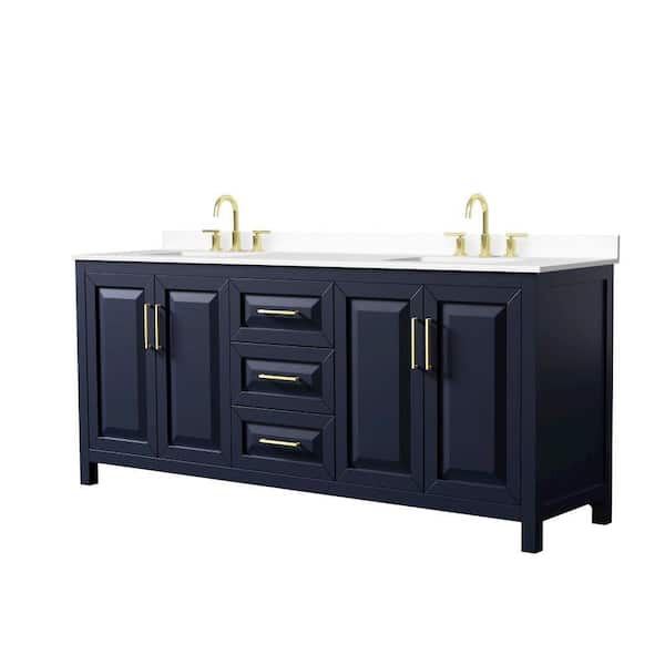 Daria 80 in. Double Freestanding Dark Blue Bath Vanity with White Cultured Marble Top