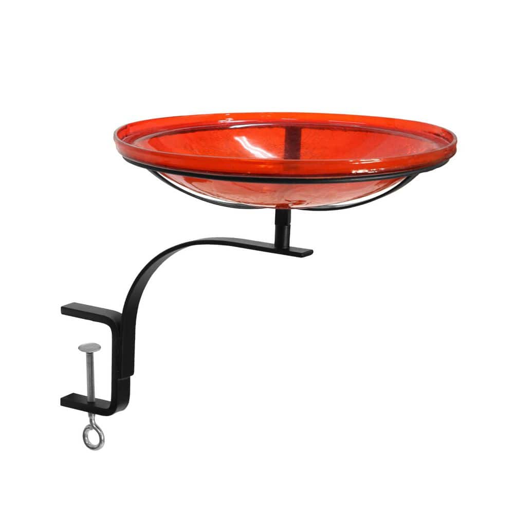 Reflective Crackle Glass Birdbath Bowl with Rail Mount Bracket, 14 in. Dia Red price history on PriceWatchPro