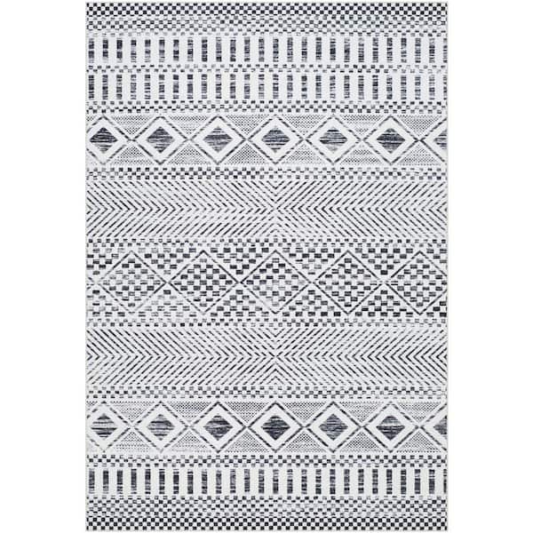 Lavable Black /White 4 ft. x 6 ft. Global Indoor Area Rug