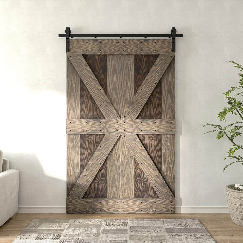 Coast Sequoia 30 in. x 80 in. Embossing Kona Coffee/Smoky Gray Solid Pine Wood Bi-Fold Barn Door with Hardware Kit price history on PriceWatchPro