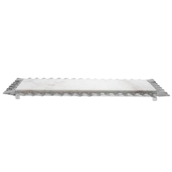 HomeRoots White Rectangle Ceramic 18 in. Decorative Serving Tray