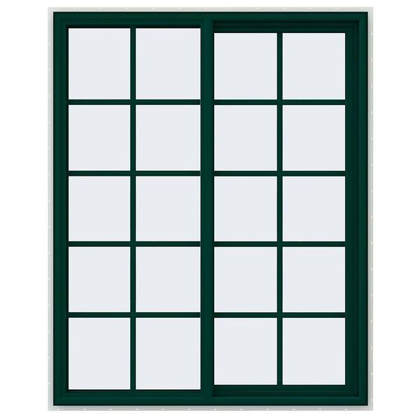 JELD-WEN 47.5 in. x 59.5 in. V-4500 Series Green Painted Vinyl Right-Handed Sliding Window with Colonial Grids/Grilles