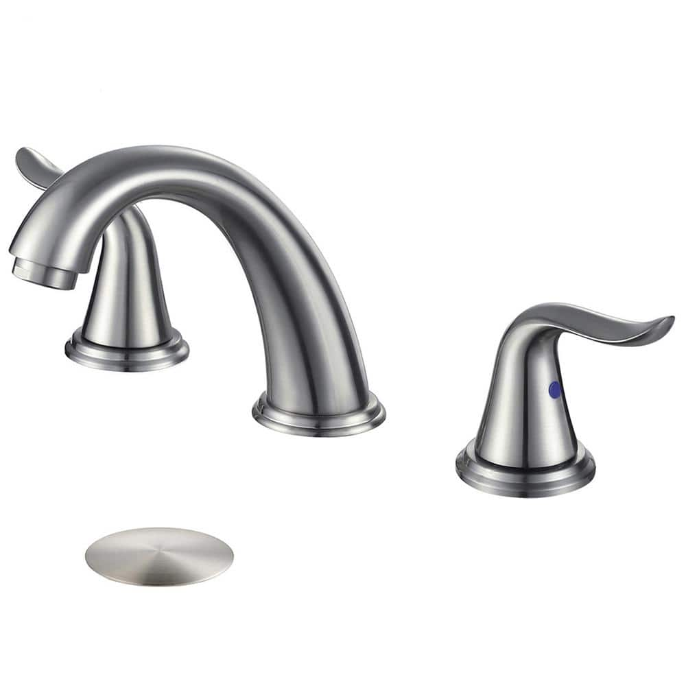 WOWOW 8 in. Widespread Double Handle Bathroom Faucet with Drain Kit in  Brushed Nickel 2321300-BHHD - The Home Depot