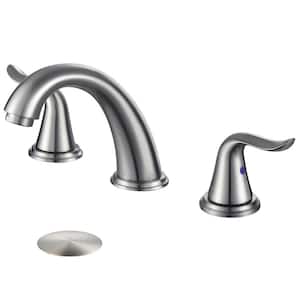 8 in. Widespread Double Handle Bathroom Faucet with Drain Kit in Brushed Nickel