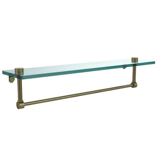 Allied Brass 22 in. L x 5 in. H x 5 in. W Clear Glass Vanity Bathroom Shelf with Towel Bar in Antique Brass
