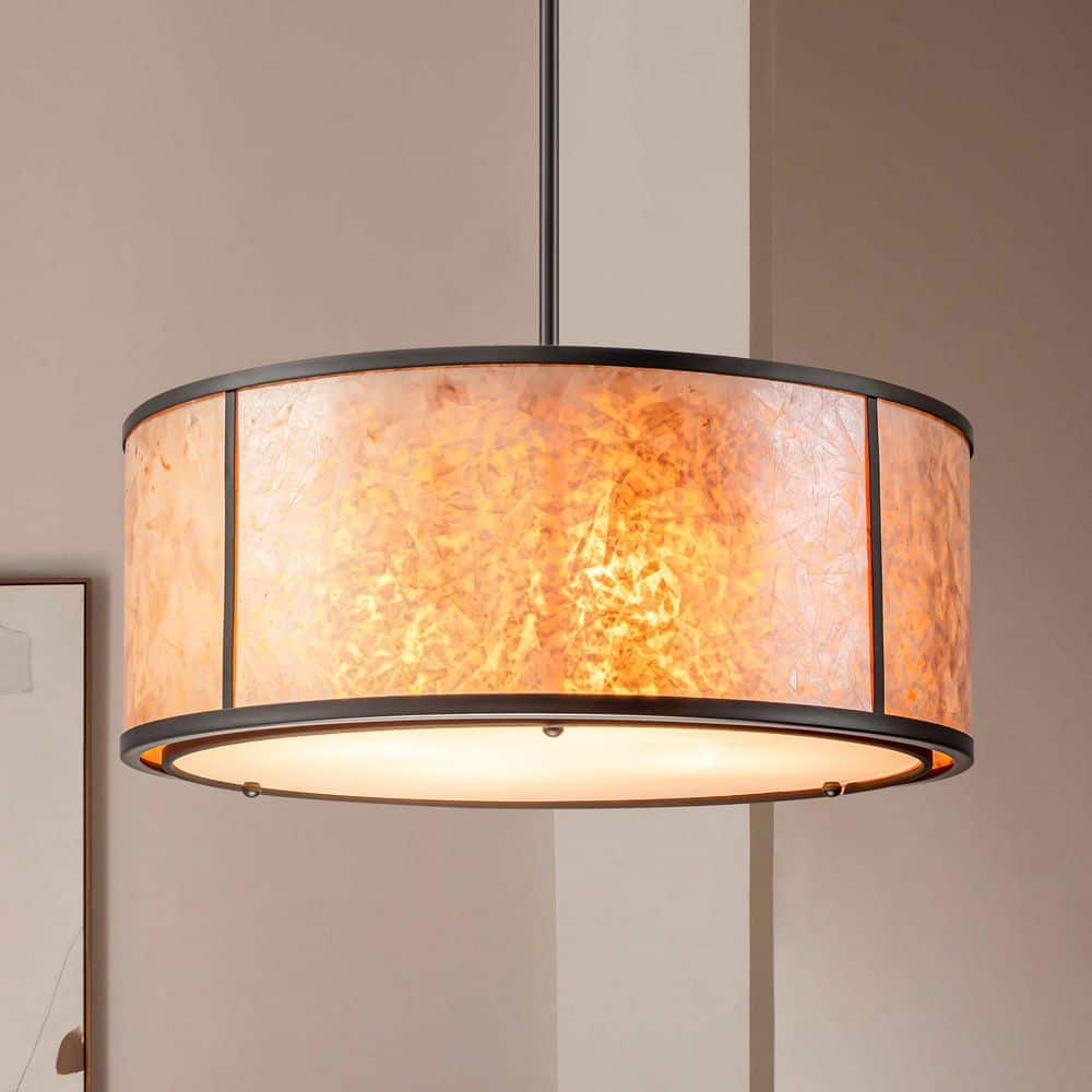 Sorell 20 in. 4 Light Black Modern Mica Fabric Drum Chandelier with Double Shades price history on PriceWatchPro