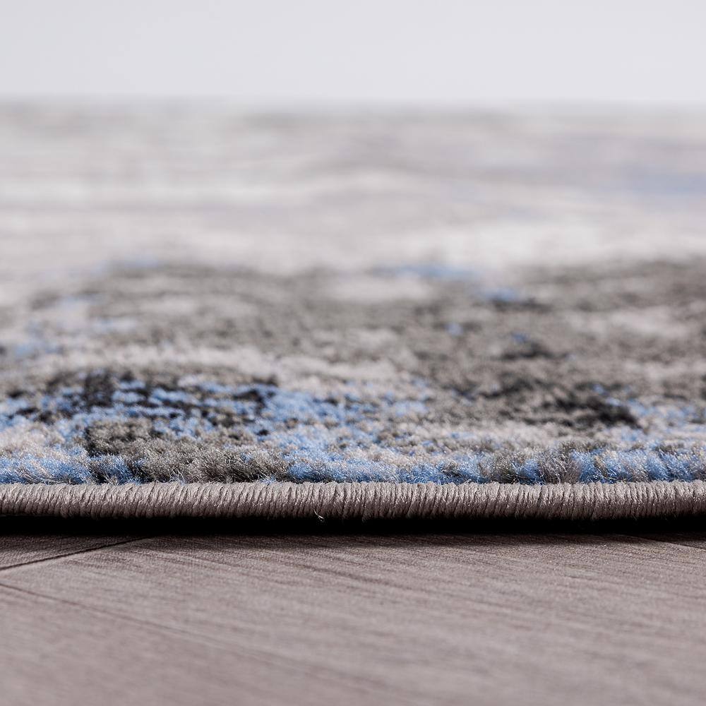 Blue and Gray Abstract 5' x 7' Stain-Resistant Synthetic Area Rug