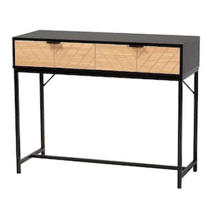 Jacinth 39.4 in. Black and Natural Brown Rectangle Particle Board Top Console Table