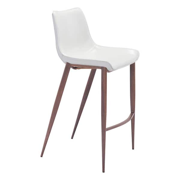 ZUO Magnus Walnut 29.9 in. Solid Back Plywood Frame Barstool with Faux Leather Seat - (Set of 2)