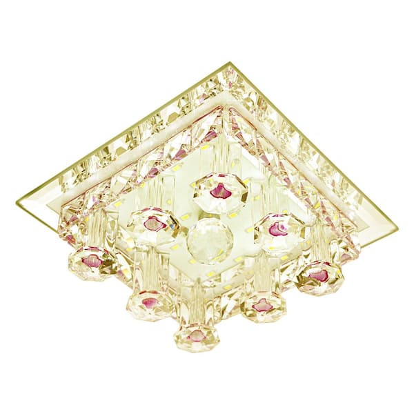 OUKANING 6.89 in. 15-Watt Modern Gold Square K9 Crystal Integrated LED Flush Mount for Aisle, Porch, Bedroom