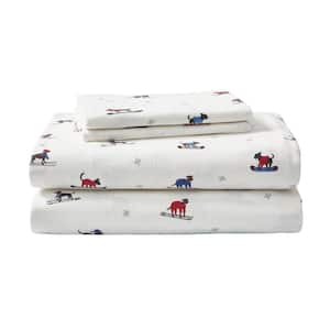 Ski Patrol 4-Piece Red and Blue Graphic Flannel King Sheet Set