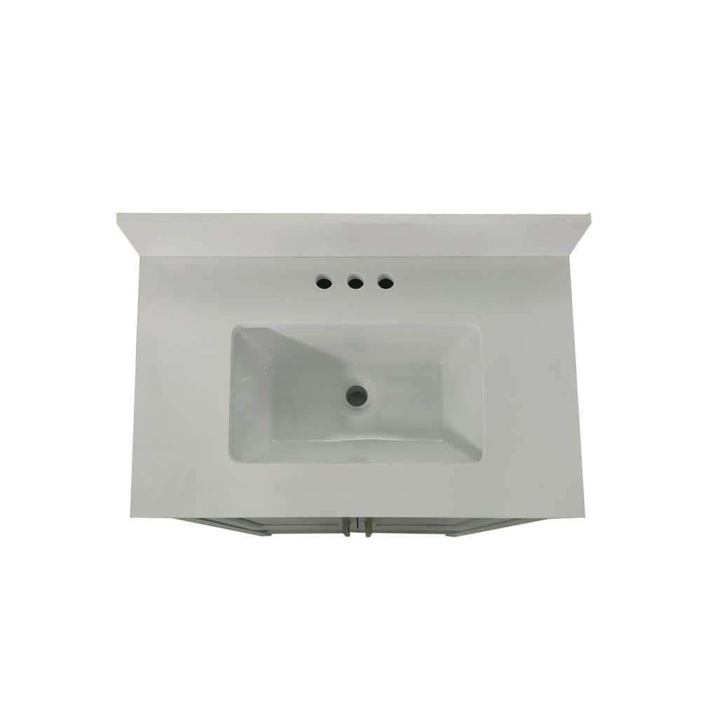 Gray Freestanding Bathroom Vanity with Carrara Marble Top and Ceramic Sink